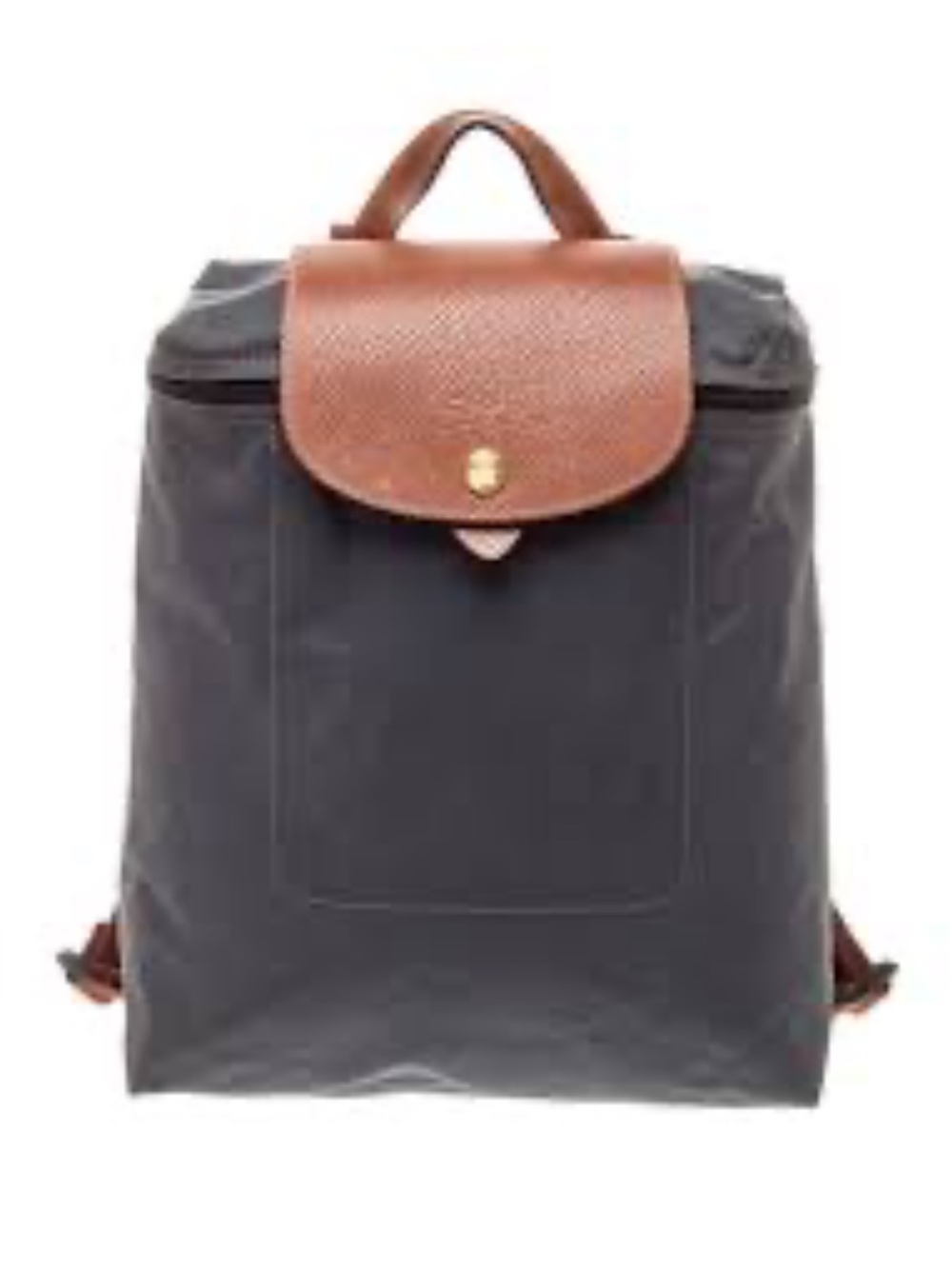 Longchamp Black Nylon Backpack with Brown Leather Flap